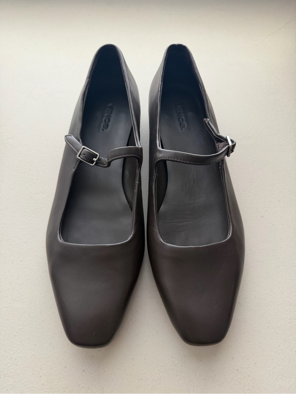 Vince Brodi Dark Brown Leather Mary Jane Slip-on Shoes